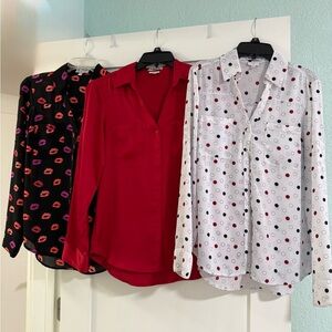 Express 3 Portofino Shirt Slim Small , black kisses, red and white Long Sleeve.